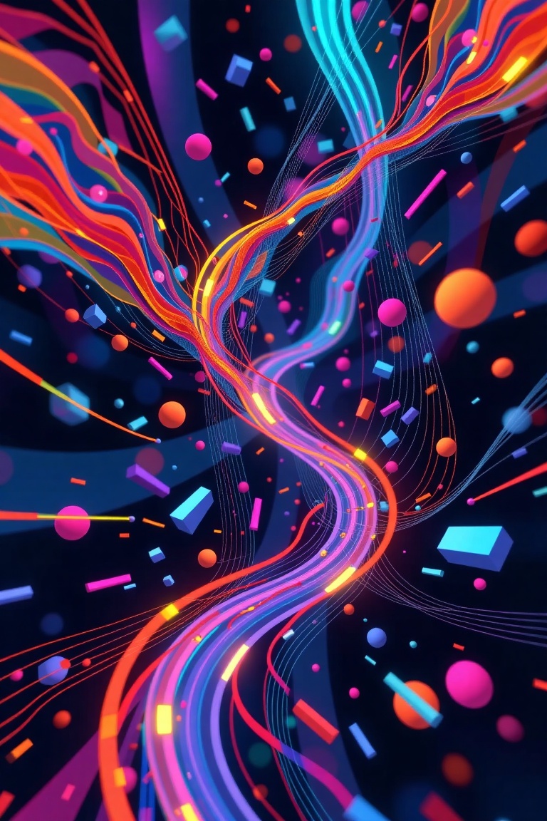Neural network algorithm generating abstract art,  shapes and colors flowing together in a continuous process,  futuristic...