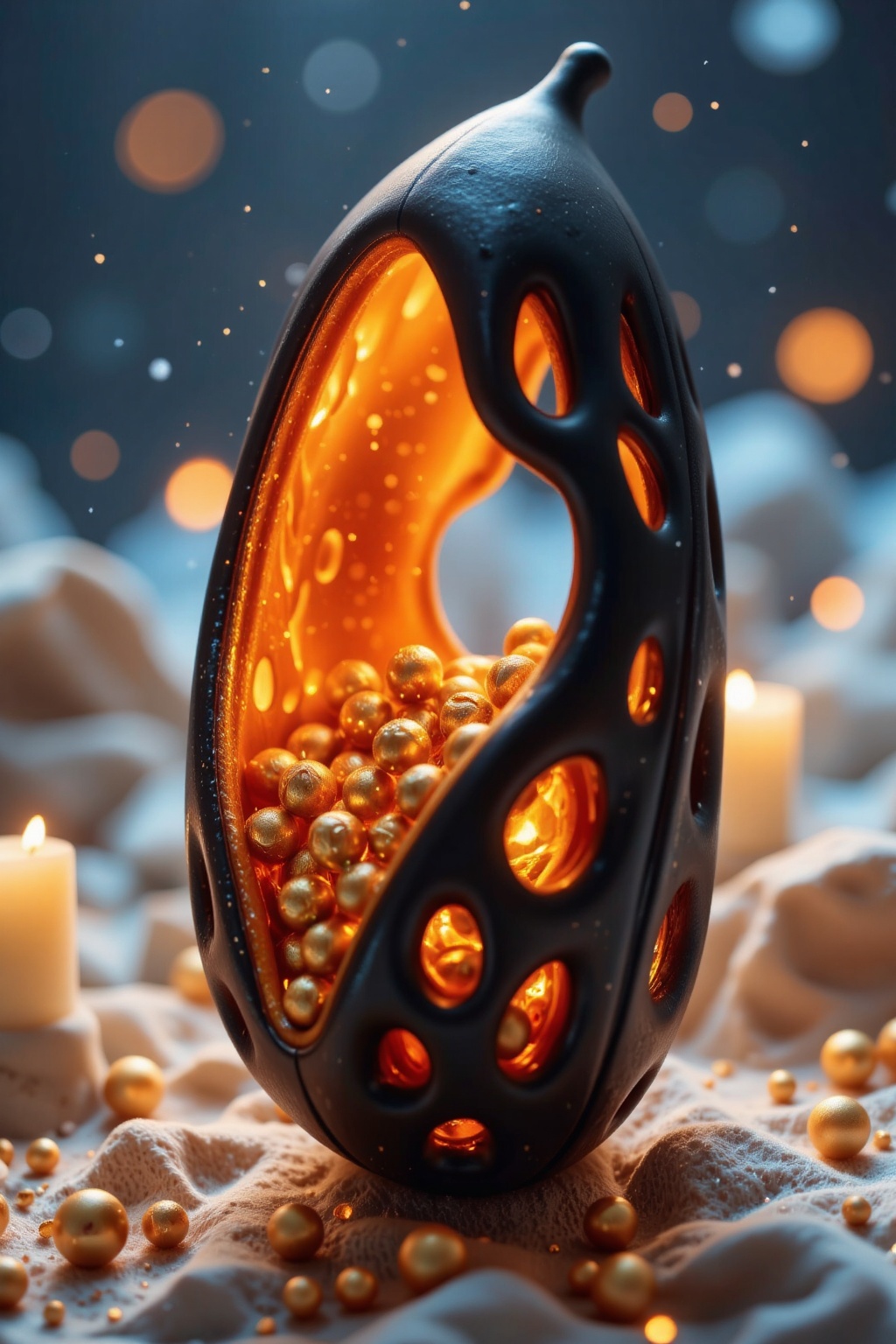In this picture of the mysterious ghost fruit The fruit is designed to have a unique geometric shape. The black shell was...