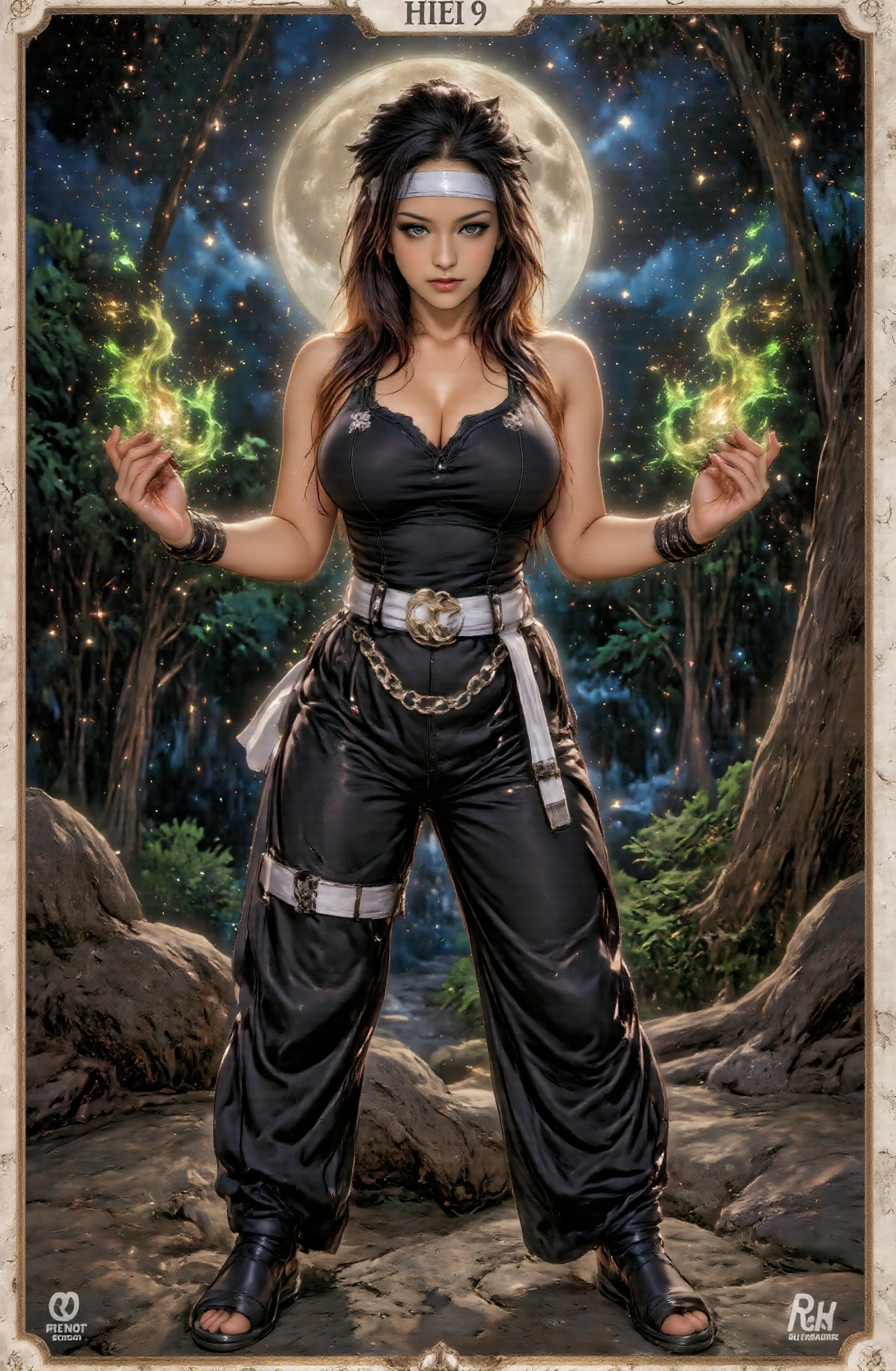 Score_9 is a tarot card that depicts a strong and handsome ninja warrior preparing for battle in the moonlight. Below the...