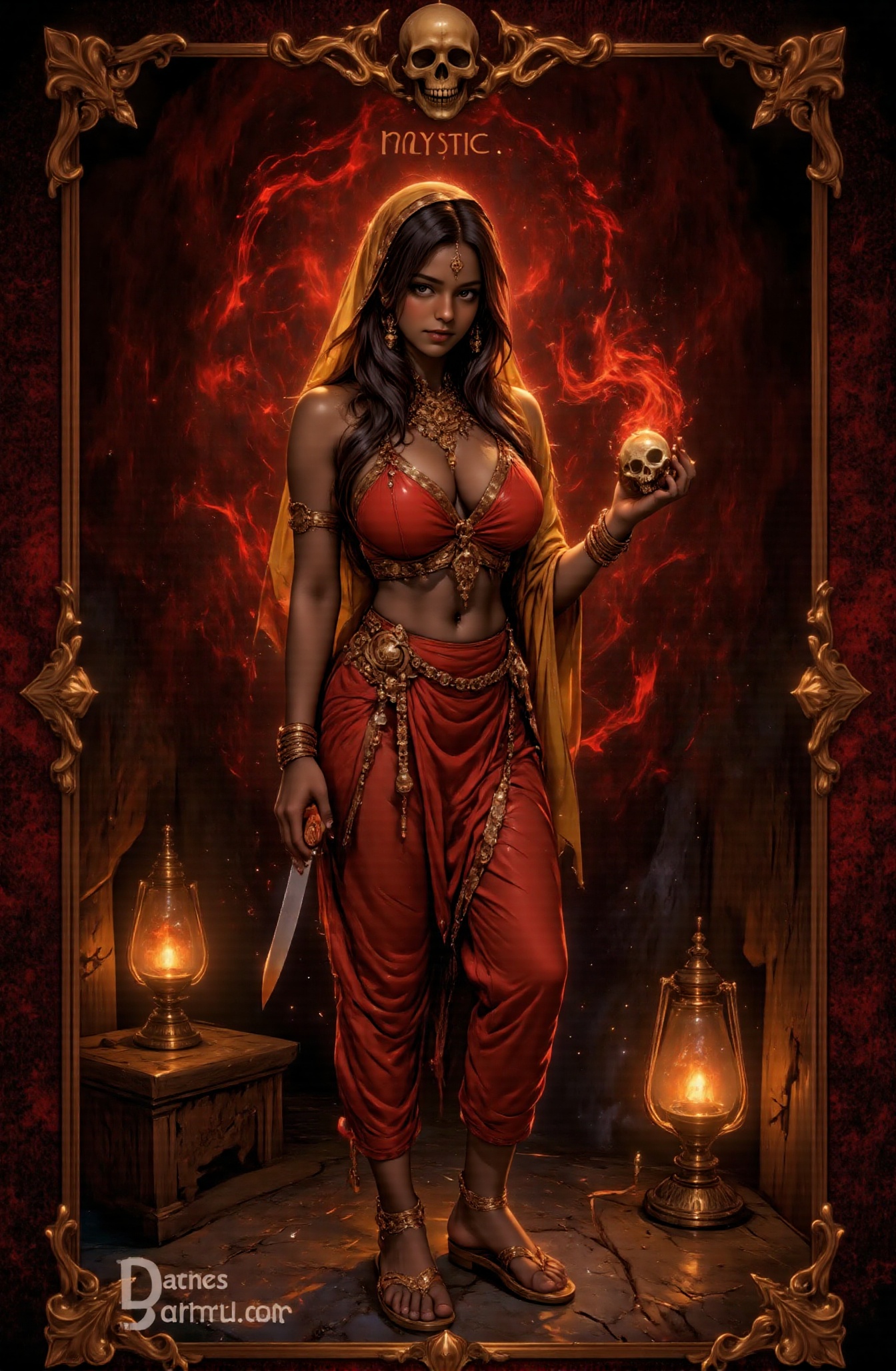 This is a tarot card depicting an occultist from the Cthulhu-style game Darkest Dungeon. At the bottom of the tarot card,...