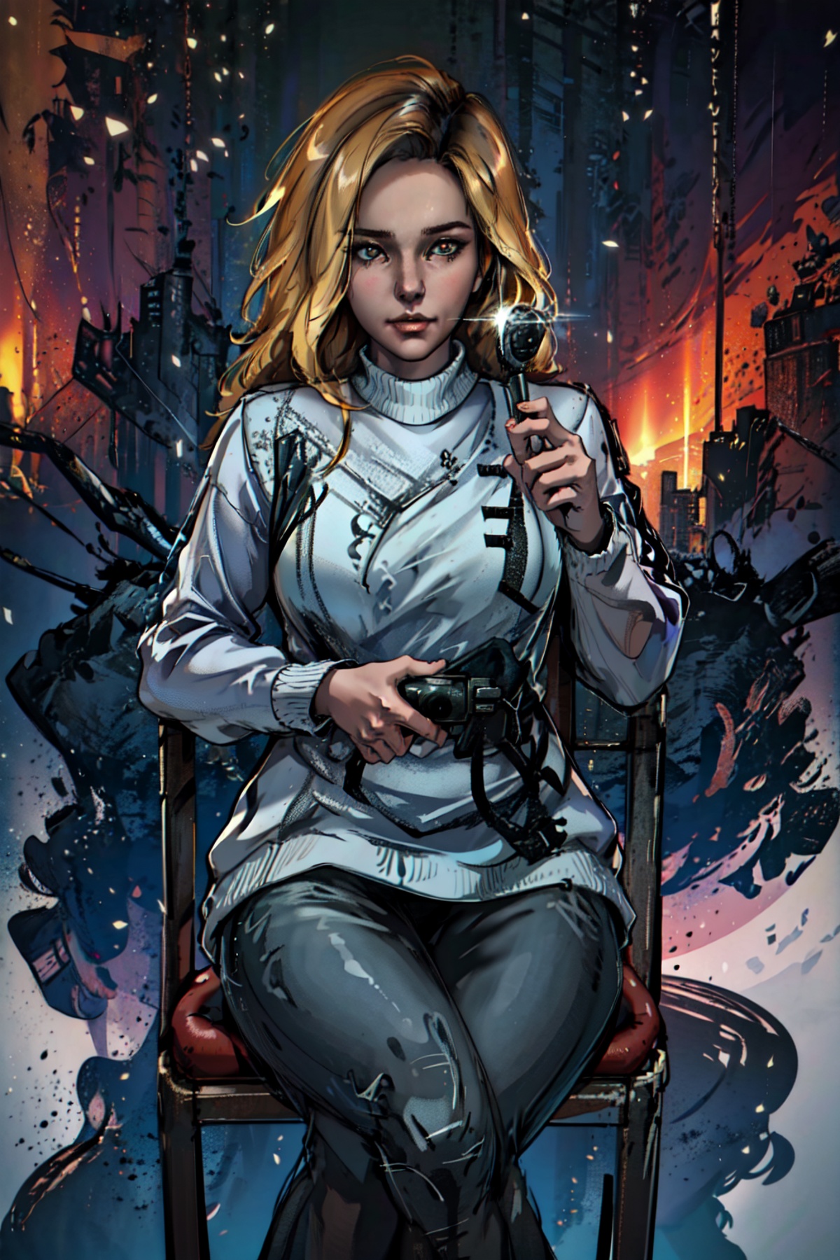beautiful woman,  flirting with the camera,  sitting in a chair on Tensor.Art
