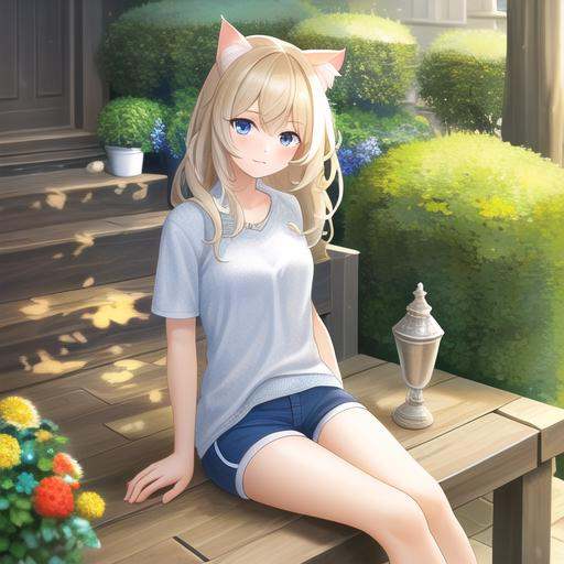 1girl,  cat ears,  shorts on Tensor.Art