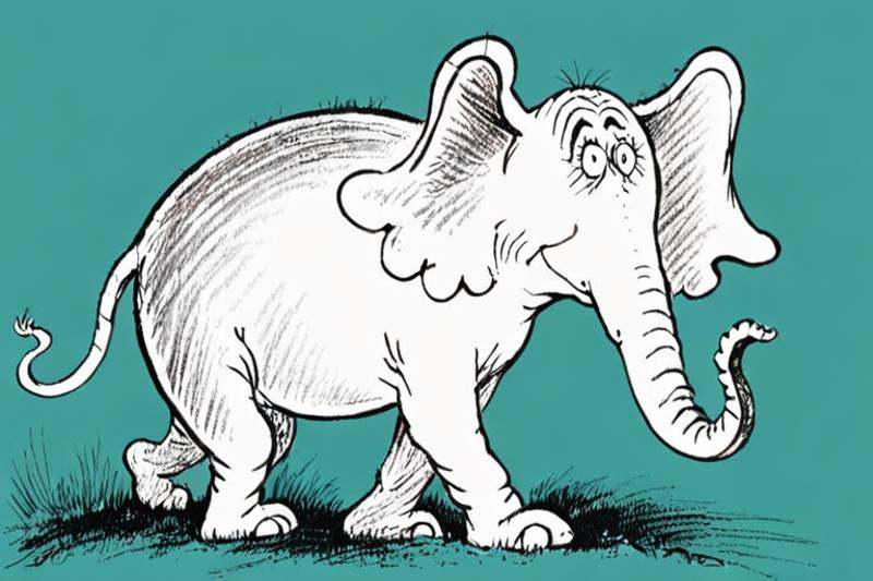 a children's book illustration of a a drawing of an elephant,  by Dr. Seuss on Tensor.Art
