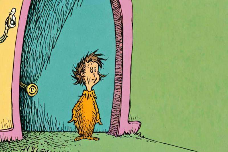 a children's book illustration of shy by Dr. Seuss on Tensor.Art