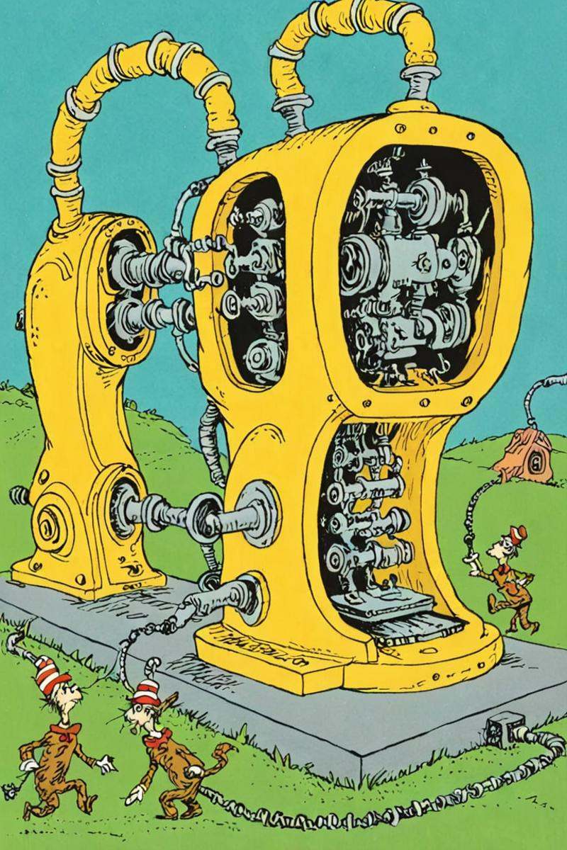 a children's book illustration of a machine,  by dr. seuss on Tensor.Art