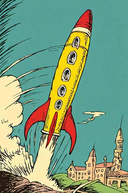 a children's book illustration of a rocket,  by Dr. Seuss on Tensor.Art