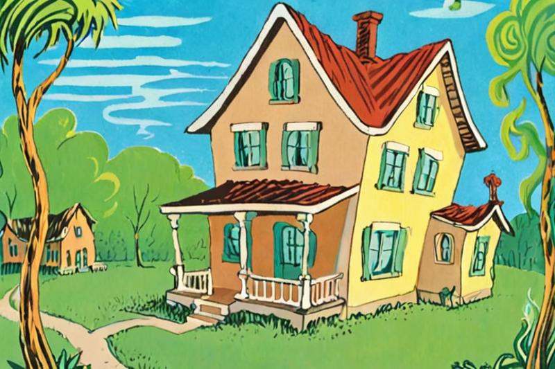 a children's book illustration of a house by Dr. Seuss on Tensor.Art