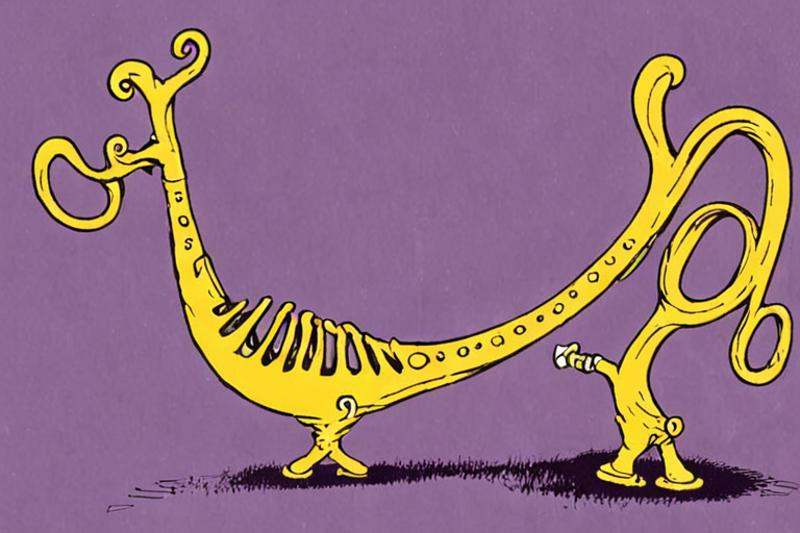 a children's book illustration of a weird horned musical instrument by Dr. Seuss on Tensor.Art