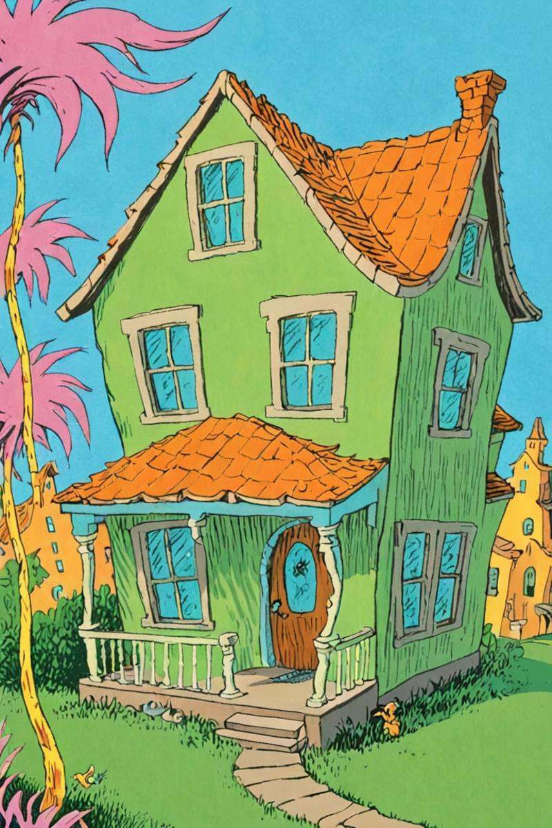 a children's book illustration of a house,  by dr. seuss on Tensor.Art