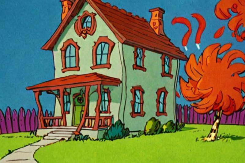 a frame of a animated film of a house,  style drseussfilm on Tensor.Art