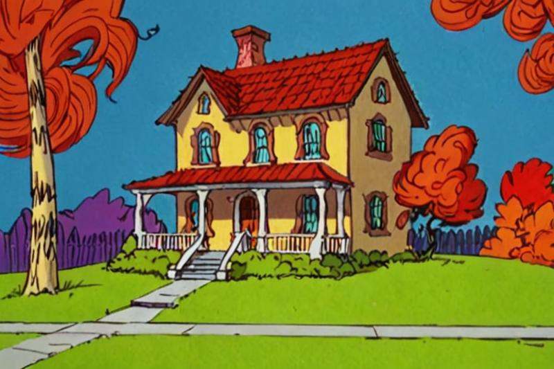 a frame of a animated film of a house,  style drseussfilm on Tensor.Art