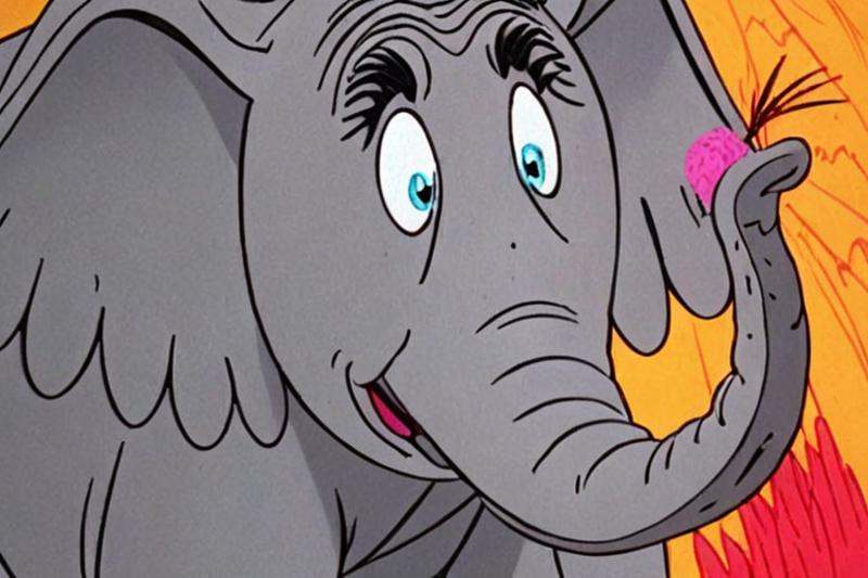 a frame of a animated film of an elephant,  style drseussfilm on Tensor.Art