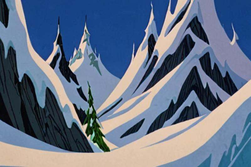 a frame of a animated film of a snowy mountain,  style drseussfilm on Tensor.Art