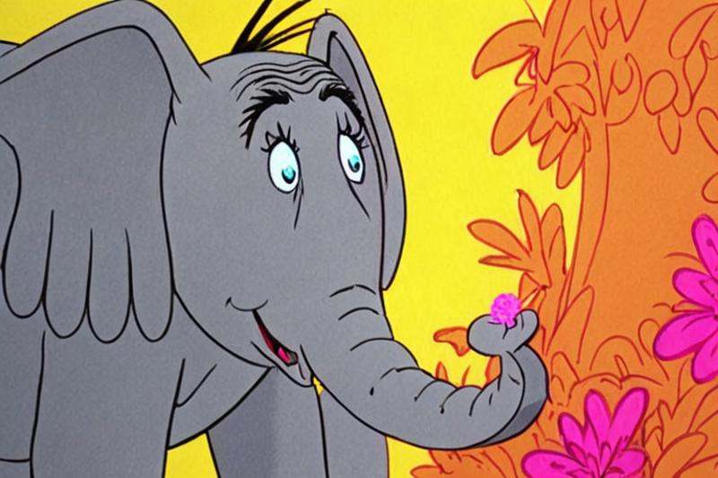 a frame of a animated film of an elephant,  style drseussfilm on Tensor.Art
