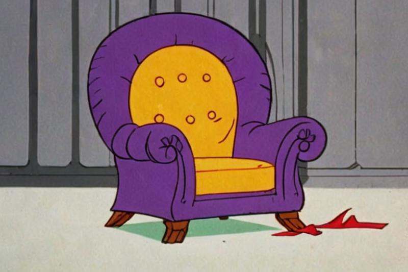 a frame of a animated film of a puffy armchair,  style drseussfilm on Tensor.Art