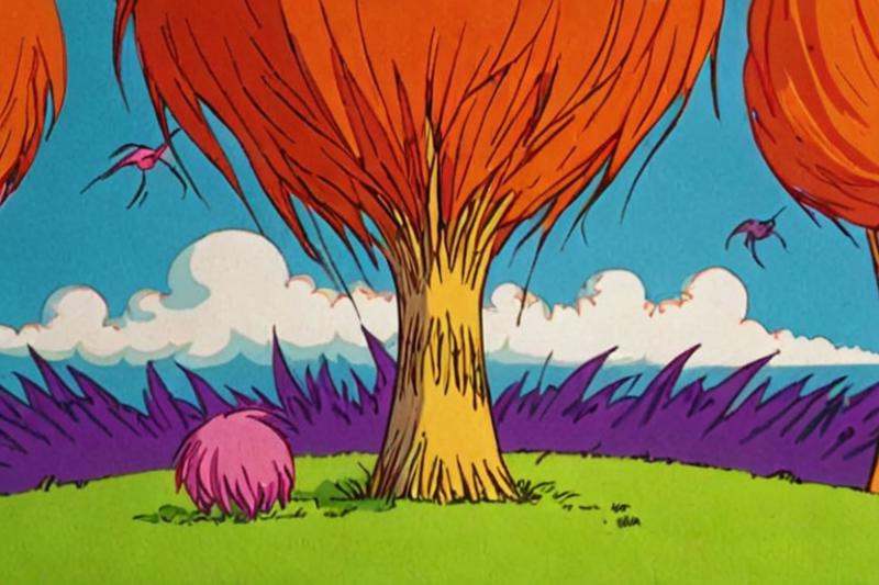 a frame of a animated film of the Lorax,  style drseussfilm on Tensor.Art