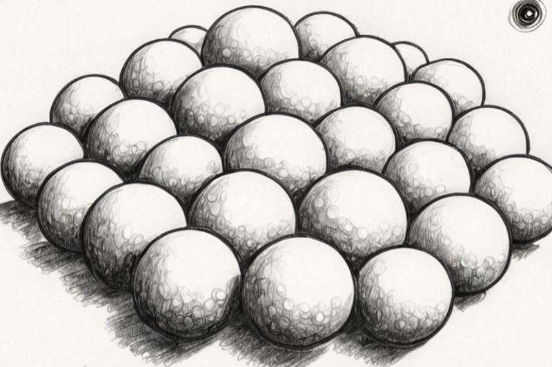 a black and white pencil drawing of a bunch of spheres on a white background by Mark Kistler on Tensor.Art