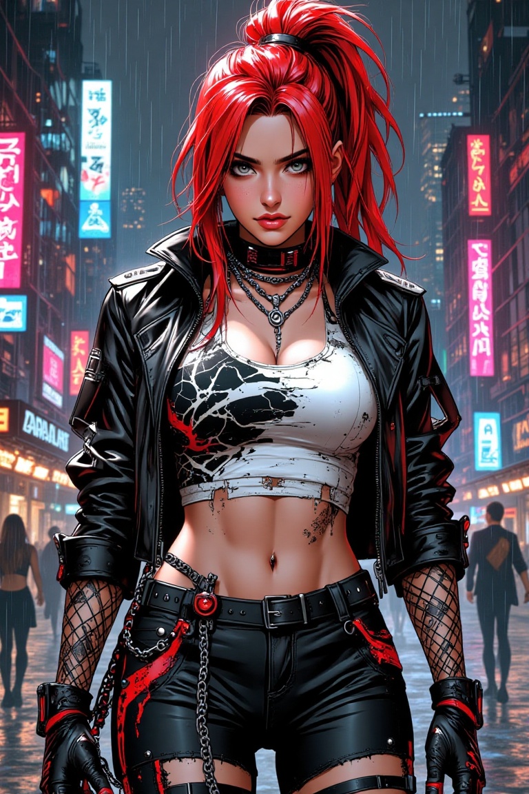 This digital illustration,  emulating an ink aesthetic,  showcases a bold woman with long on Tensor.Art
