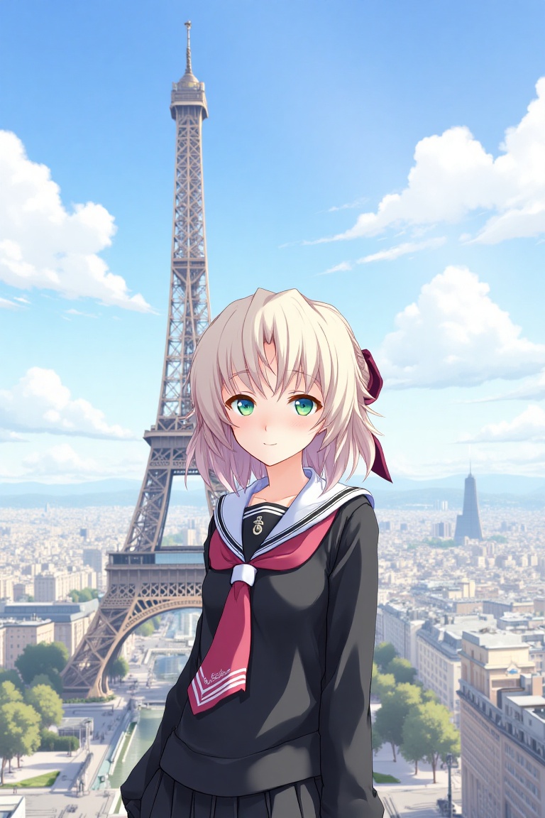 Short hair,  hair ribbon,  school uniform on Tensor.Art