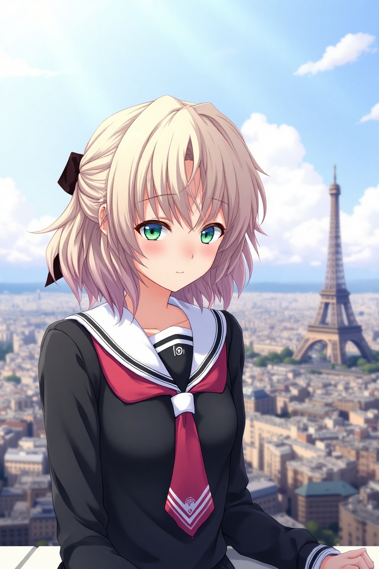 Short hair,  hair ribbon,  school uniform on Tensor.Art