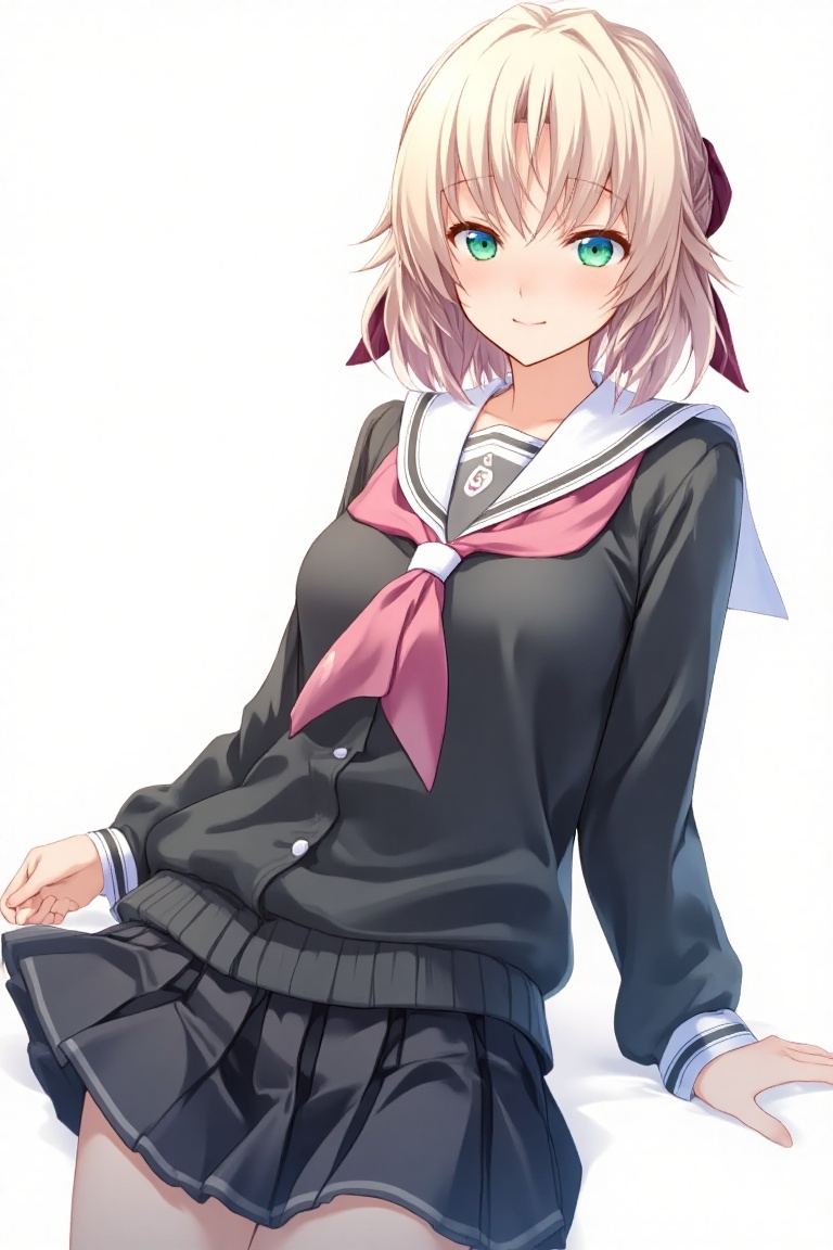 Short hair,  hair ribbon,  school uniform on Tensor.Art
