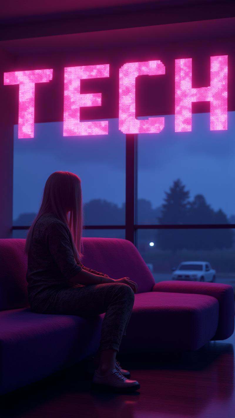 Sci-fi theme,  luminescent the text "Tech Camo" is written in the TCstylefont,  featuring ember roofing style letters that...
