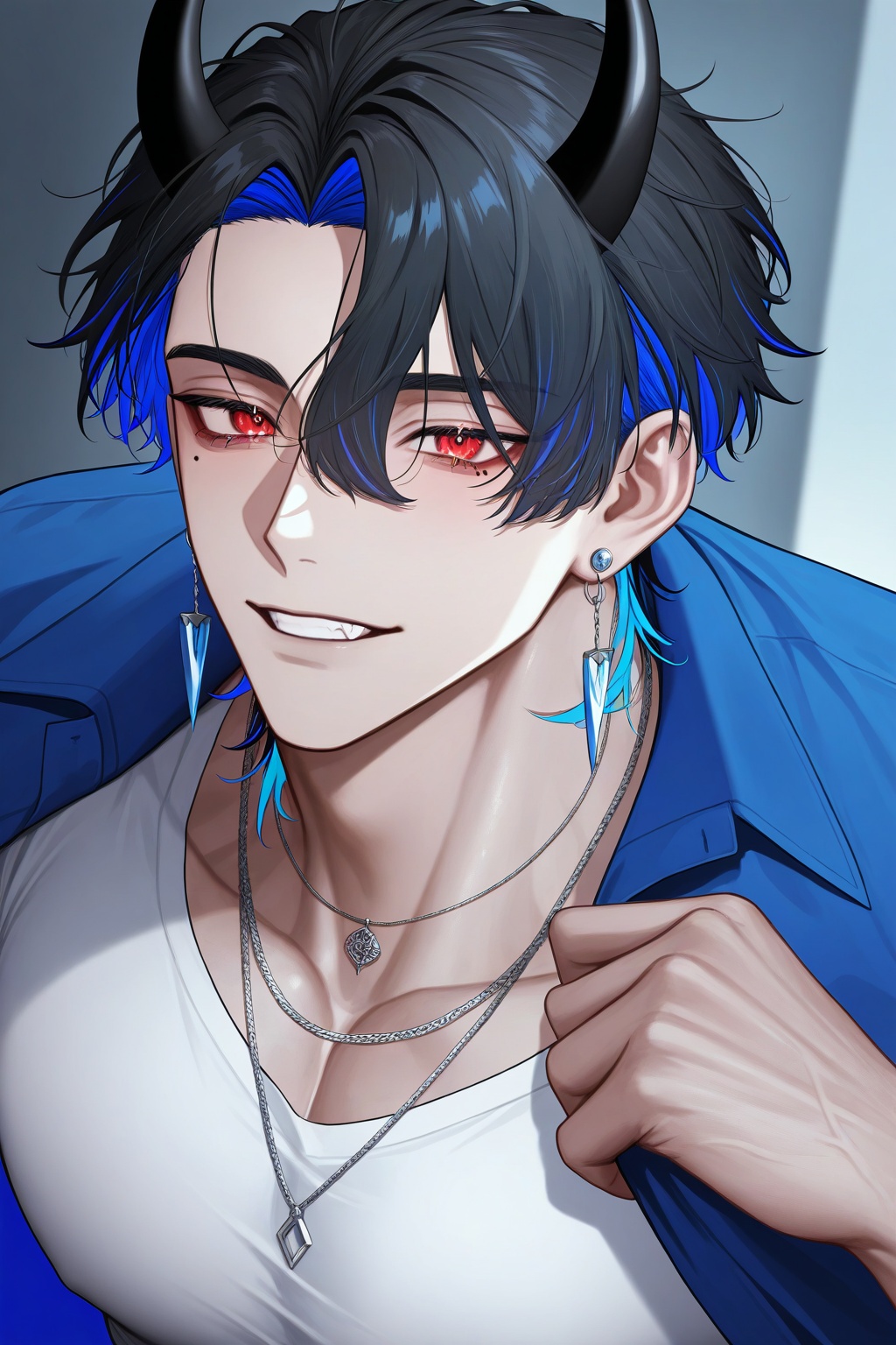 1boy,  horns,  black hair on Tensor.Art