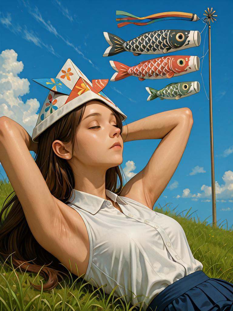 ((((lying on back)))),  sleeping,  half-closed eyes on Tensor.Art