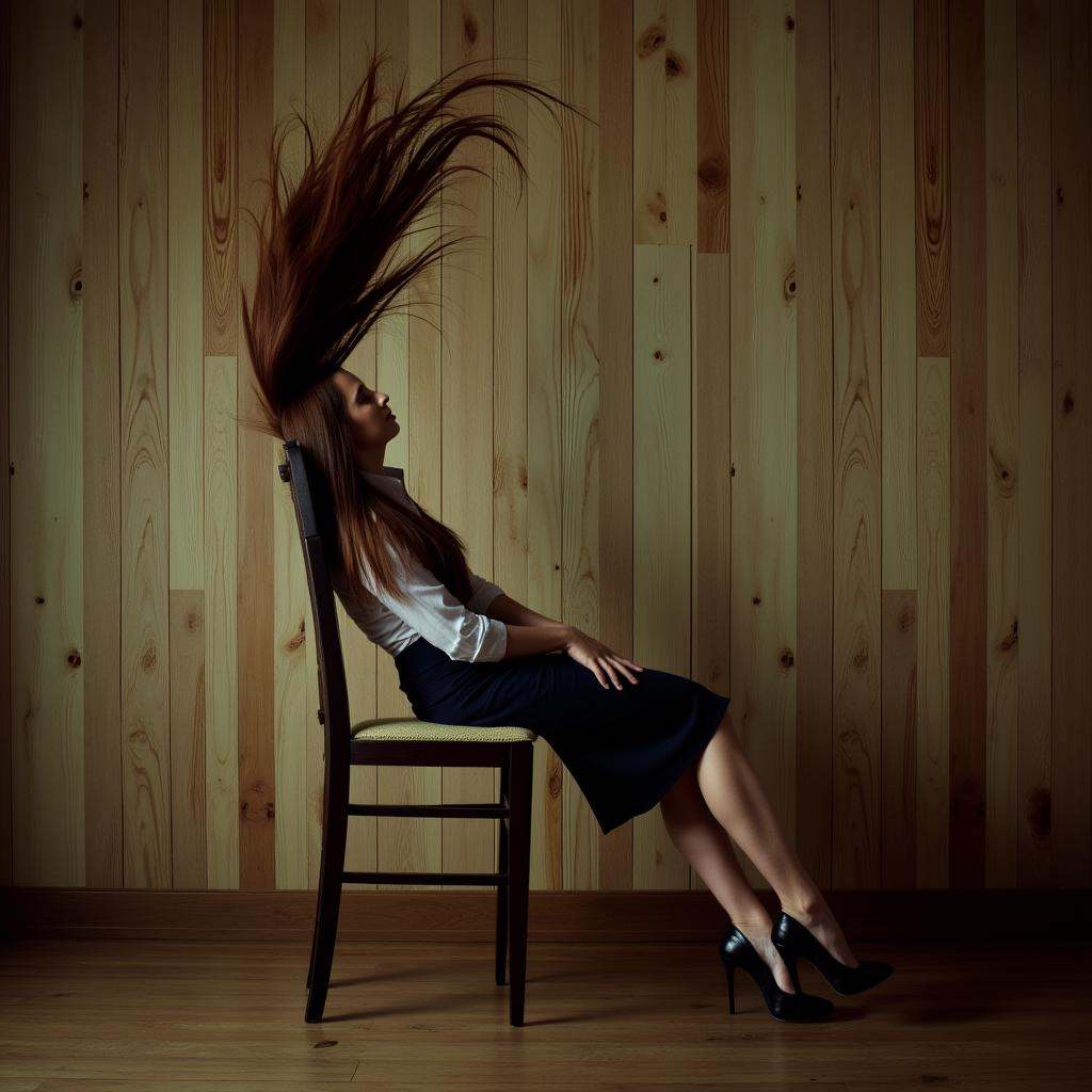 Surrealism,  cinematic surrealistic styleCinematic In Forced perspective style a woman sitting in a chair with her weirdo...