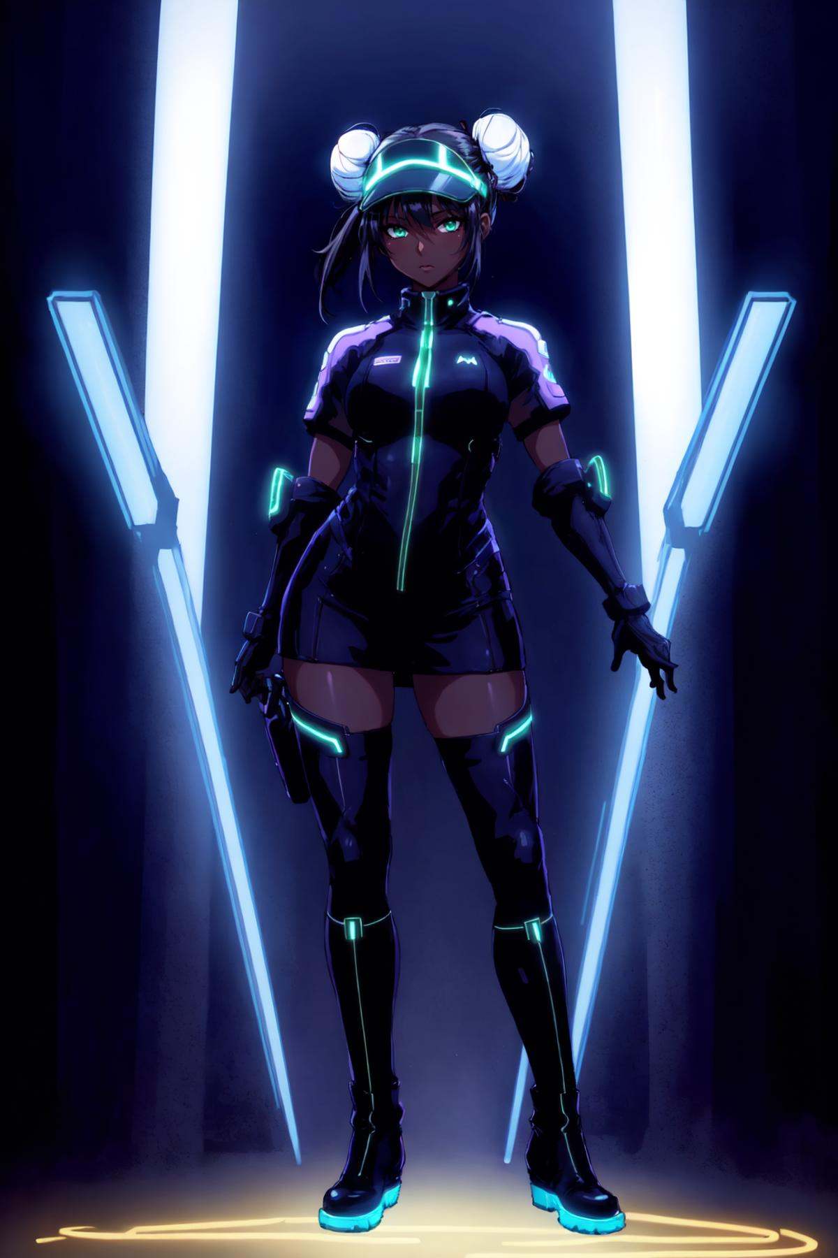girl,  neon led visor,  black hair on Tensor.Art