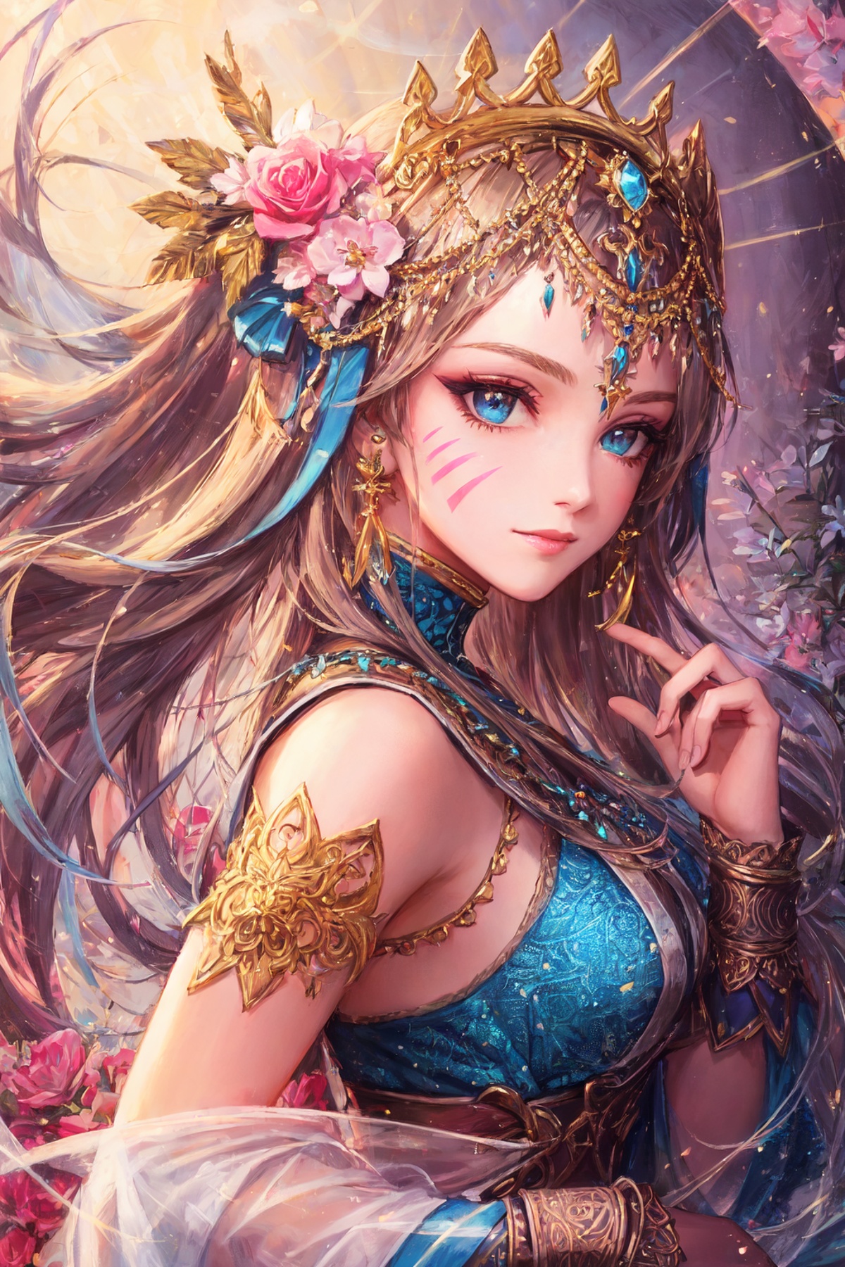 synthwave portrait of a woman as a beautiful goddess,  light rays,  light bands on Tensor.Art