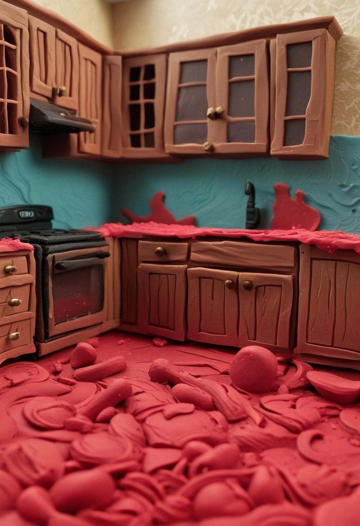 endplay_domorph,  made of playdough,  kitchen scene made of playdough on Tensor.Art