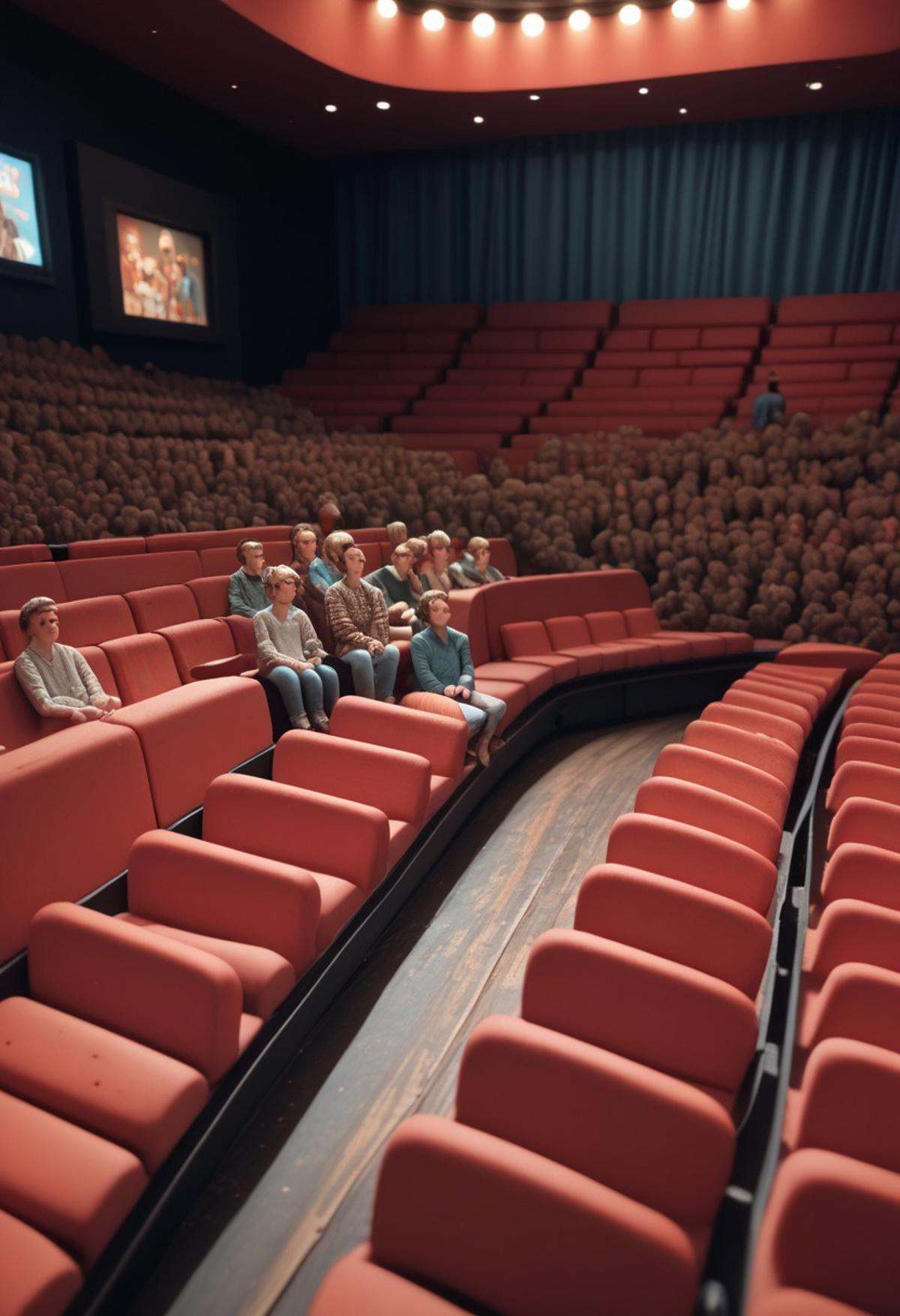 endplay_domorph,  people made of playdough,  movie theatre scene with clay people made of playdough on Tensor.Art
