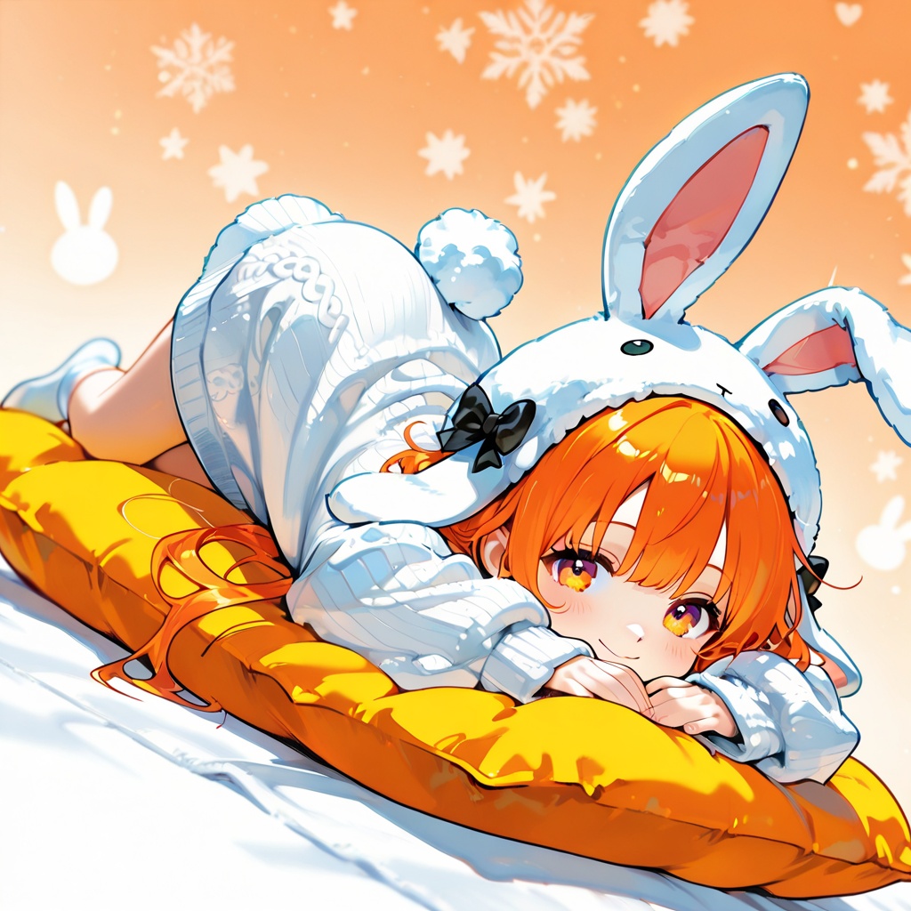 Vivid orange background,  fluffy floppy ears,  bunny hat on Tensor.Art