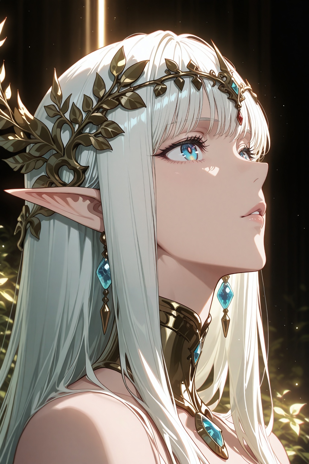 (masterpiece),  (best quality),  (ultra-detailed) A stunning silver-haired female elf with striking blue eyes on Tensor.Art
