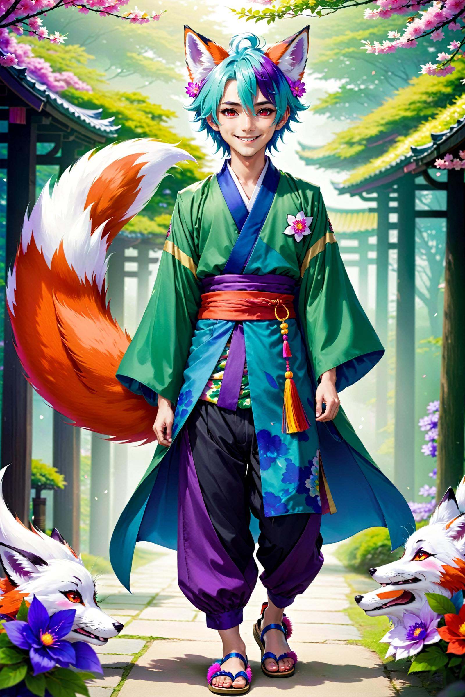 Enigma_Kitsune,  solo,  smile on Tensor.Art