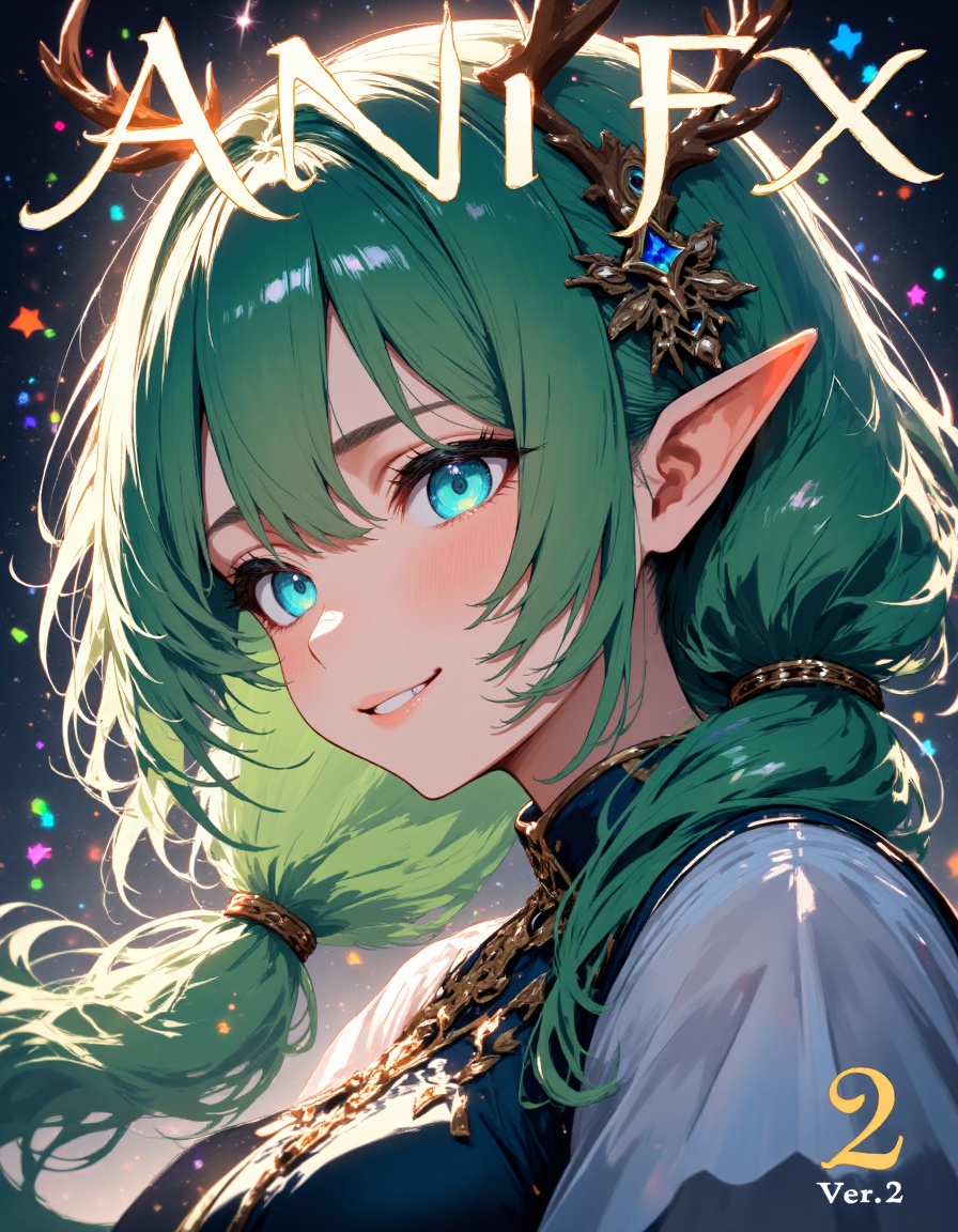 A magazine cover features a close-up shot of a mystical fantasy medieval girl,  an elf with pointy and long ears,  strikin...