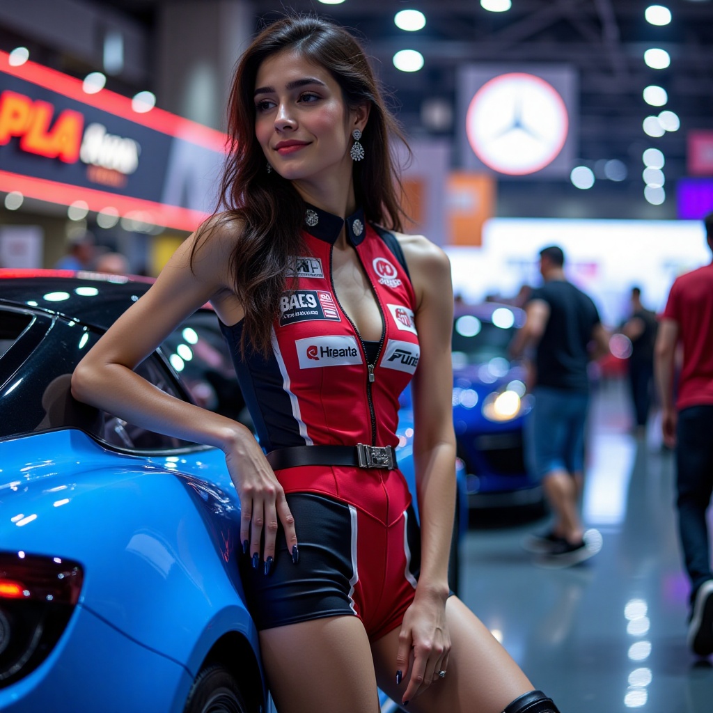 beautiful racing model,  20yo,  leaning on the car on Tensor.Art