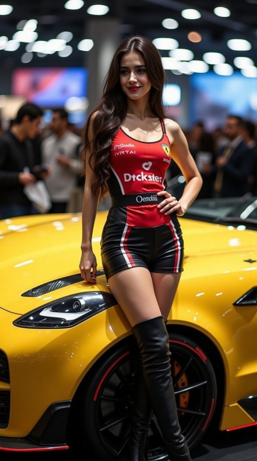 beautiful racing model,  20yo,  leaning on the car on Tensor.Art