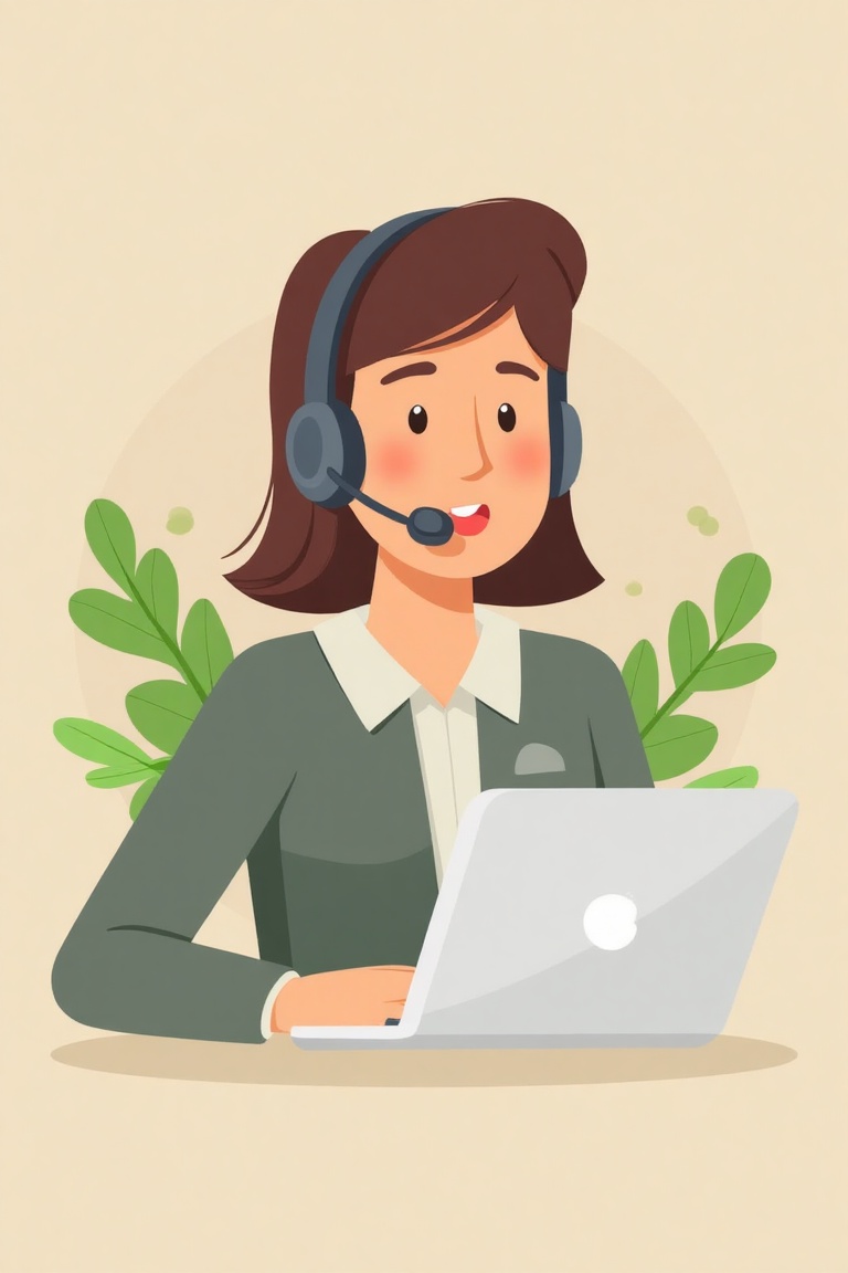 Flat design of a call center agent with headset,  speaking with customer,  flat vector style on Tensor.Art