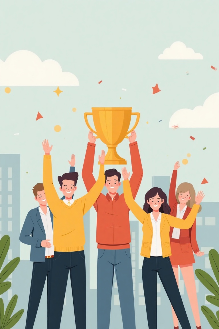 Flat vector of office workers celebrating success,  team achievement concept on Tensor.Art