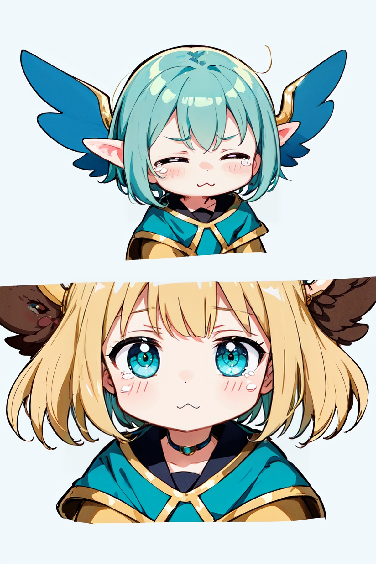 MegaKawaii EarthKawaii an anime girl with feather wings holding a ring,  in the style of light turquoise and light gold,...