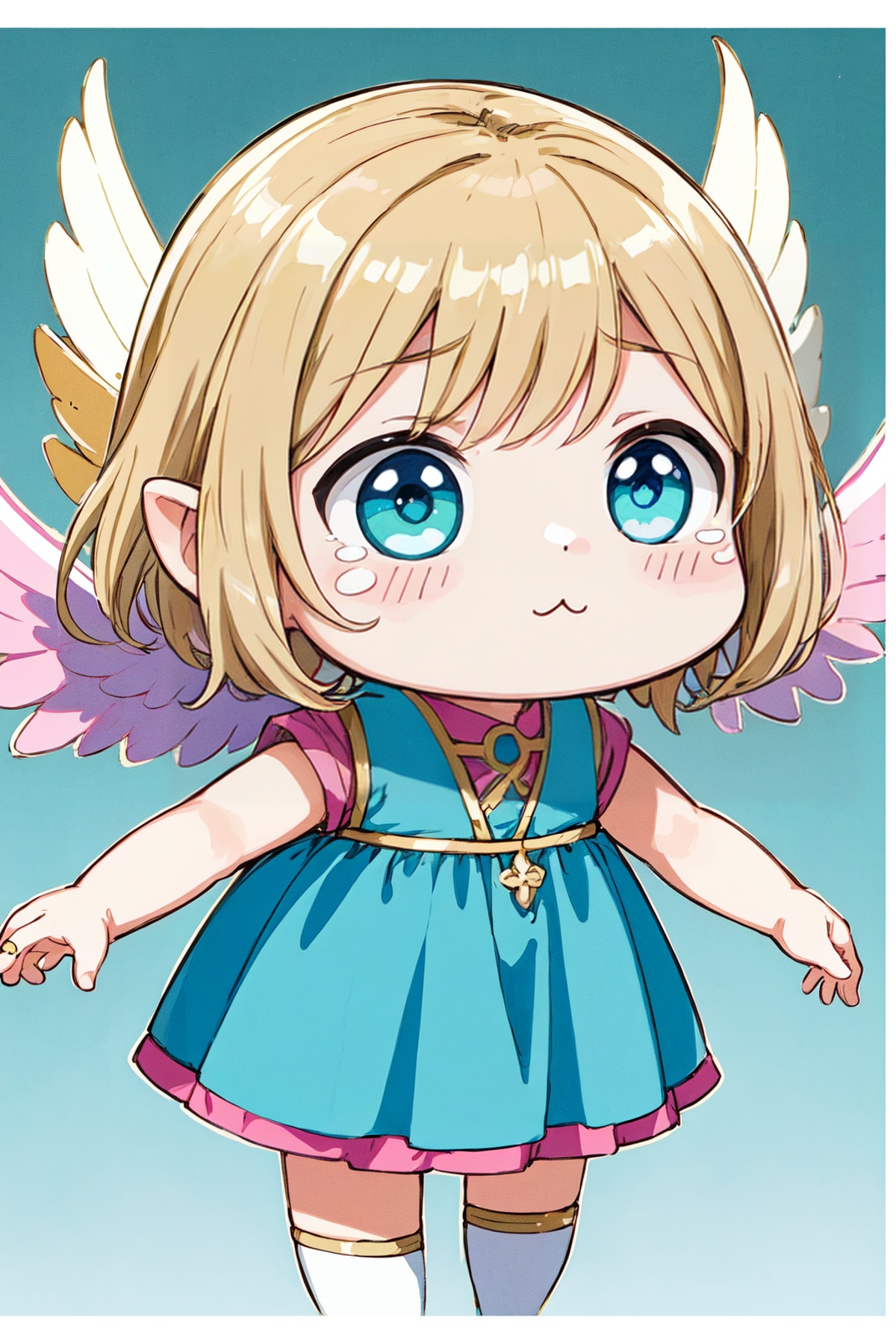 MegaKawaii EarthKawaii an anime girl with feather wings holding a ring,  in the style of light turquoise and light gold,...