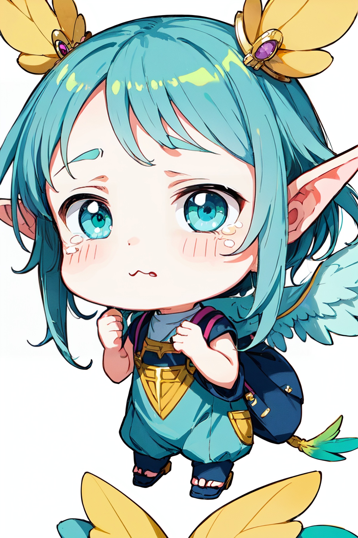 MegaKawaii EarthKawaii an anime girl with feather wings holding a ring,  in the style of light turquoise and light gold,...