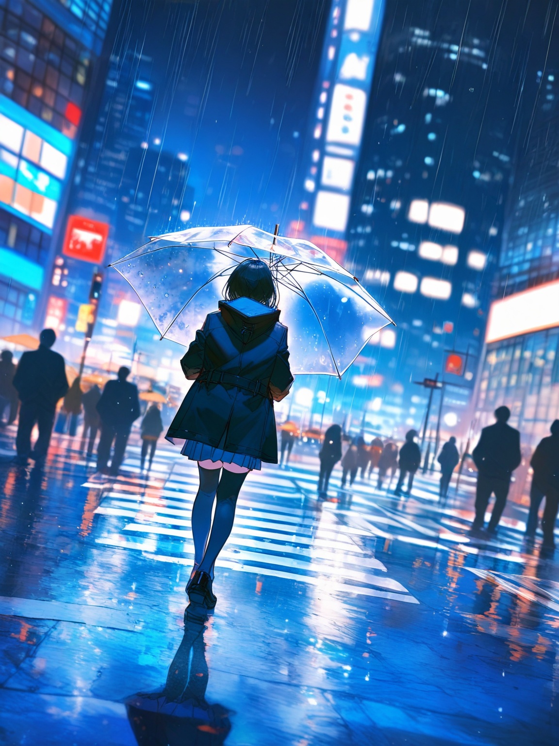 1girl,  black hair,  blue theme on Tensor.Art