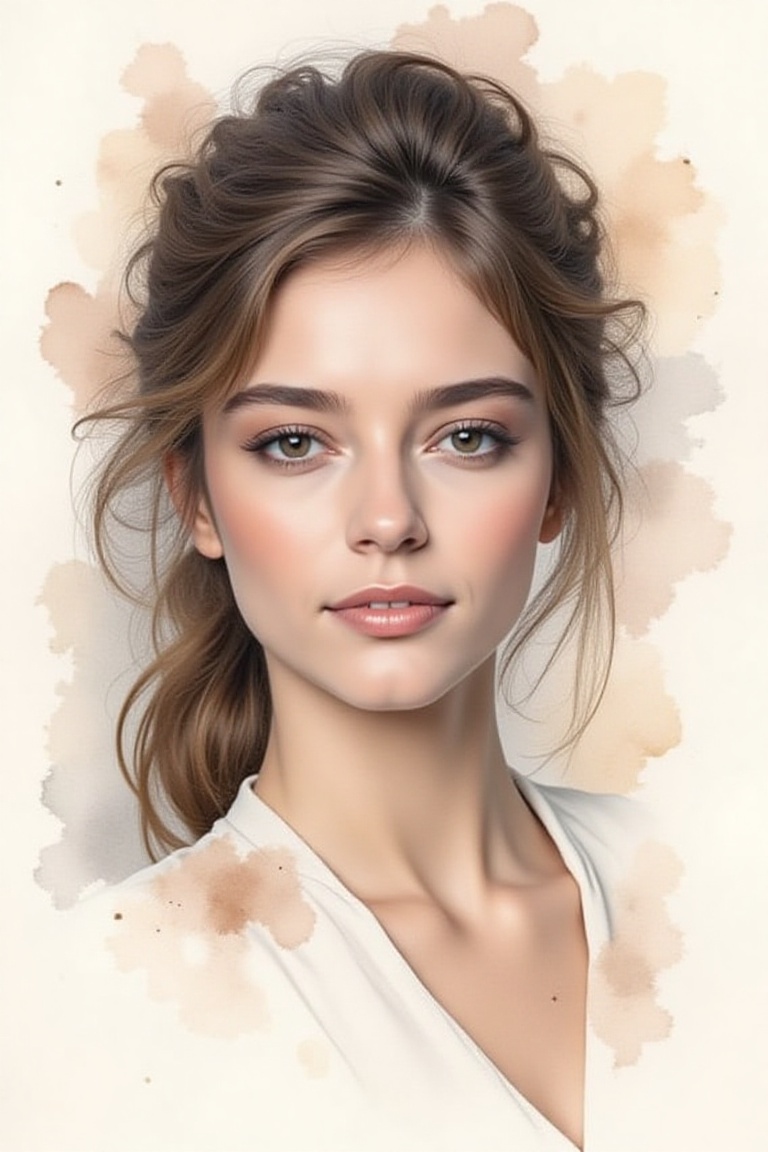 Portrait of a woman,  20yo,  ink and watercolor art style on Tensor.Art