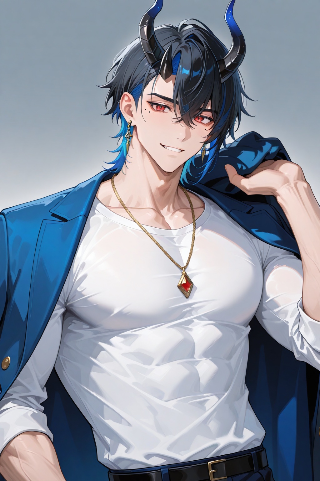 1boy,  horns,  black hair on Tensor.Art