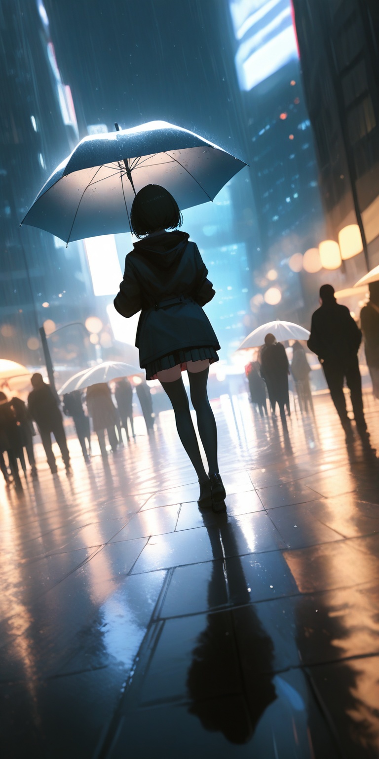 1girl,  black hair,  blue theme on Tensor.Art