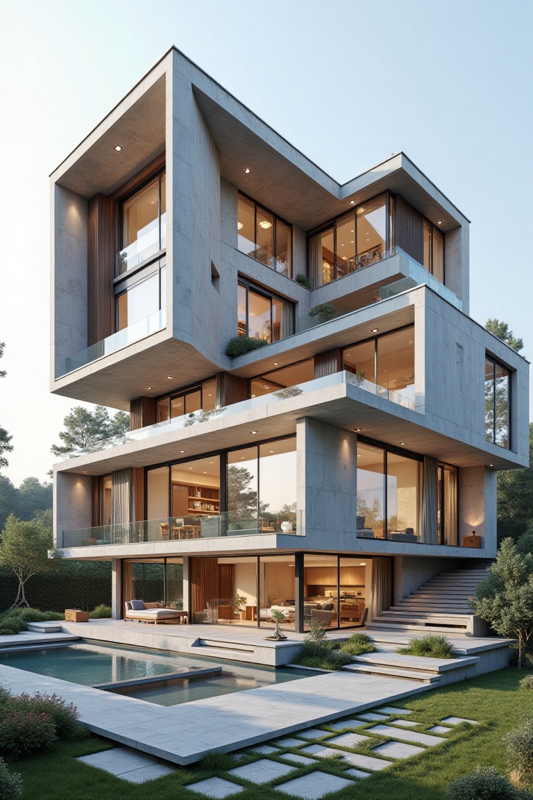 1 modern house design with section,  green space and beautiful landscape. on Tensor.Art