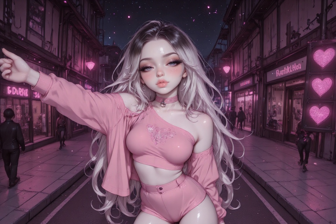 pink choker,  pink spiked choker,  silver spikes on Tensor.Art